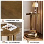 Table d'appoint ronde, Table d'appoint de style rustique à 2 niveaux avec pieds en bois massif