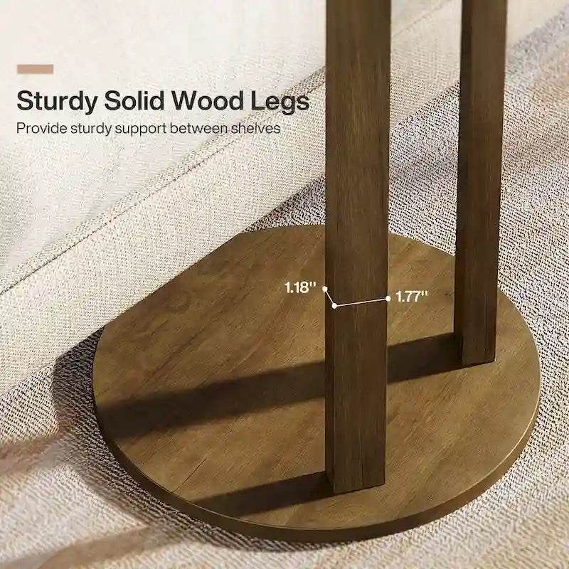 Table d'appoint ronde, Table d'appoint de style rustique à 2 niveaux avec pieds en bois massif