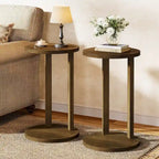 Table d'appoint ronde, Table d'appoint de style rustique à 2 niveaux avec pieds en bois massif