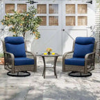 High Back Outdoor Swivel Rocker Patio Chairs Set of 2 with 5-Inch Thick Cushions and Side Table for Porch, Poolside