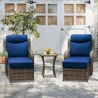 Ensemble de 2 chaises de patio pivotantes et basculantes à dossier haut avec coussins de 12,7 cm d'épaisseur et table d'appoint pour véranda, bord de piscine