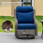 Ensemble de 2 chaises de patio pivotantes et basculantes à dossier haut avec coussins de 12,7 cm d'épaisseur et table d'appoint pour véranda, bord de piscine