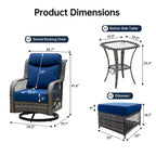 Ensemble de 2 chaises de patio pivotantes et basculantes à dossier haut avec coussins de 12,7 cm d'épaisseur et table d'appoint pour véranda, bord de piscine
