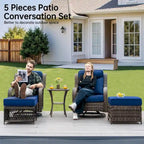 Ensemble de 2 chaises de patio pivotantes et basculantes à dossier haut avec coussins de 12,7 cm d'épaisseur et table d'appoint pour véranda, bord de piscine