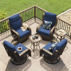 Ensemble de 2 chaises de patio pivotantes et basculantes à dossier haut avec coussins de 12,7 cm d'épaisseur et table d'appoint pour véranda, bord de piscine