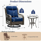 Ensemble de 2 chaises de patio pivotantes et basculantes à dossier haut avec coussins de 12,7 cm d'épaisseur et table d'appoint pour véranda, bord de piscine