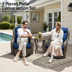 Ensemble de 2 chaises de patio pivotantes et basculantes à dossier haut avec coussins de 12,7 cm d'épaisseur et table d'appoint pour véranda, bord de piscine