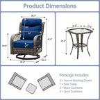 Ensemble de 2 chaises de patio pivotantes et basculantes à dossier haut avec coussins de 12,7 cm d'épaisseur et table d'appoint pour véranda, bord de piscine