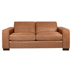 Genuine leather sofa & loveseat with feather cushions, square arms, sturdy & stylish.