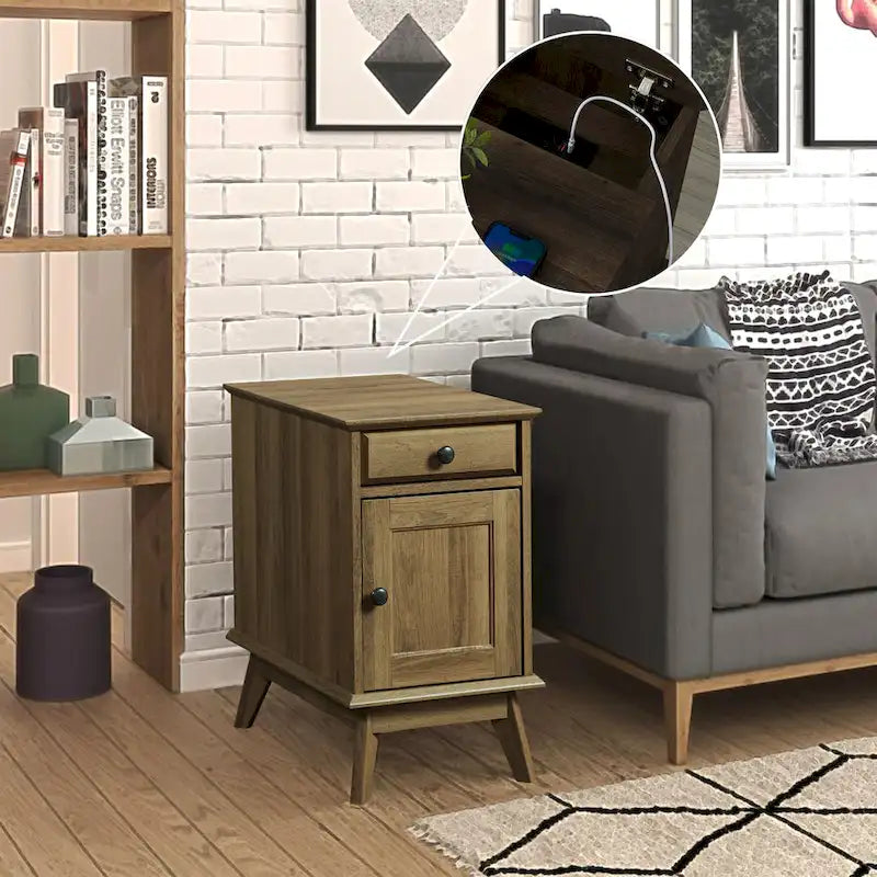 Table d'appoint avec tiroir de rangement, table de chevet, bout de canapé pour chambre à coucher, salon, petits espaces, organisateur multifonctionnel