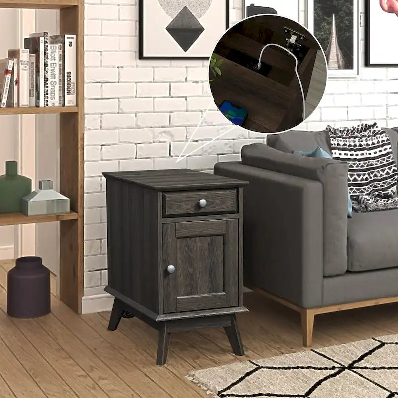 Table d'appoint avec tiroir de rangement, table de chevet, bout de canapé pour chambre à coucher, salon, petits espaces, organisateur multifonctionnel