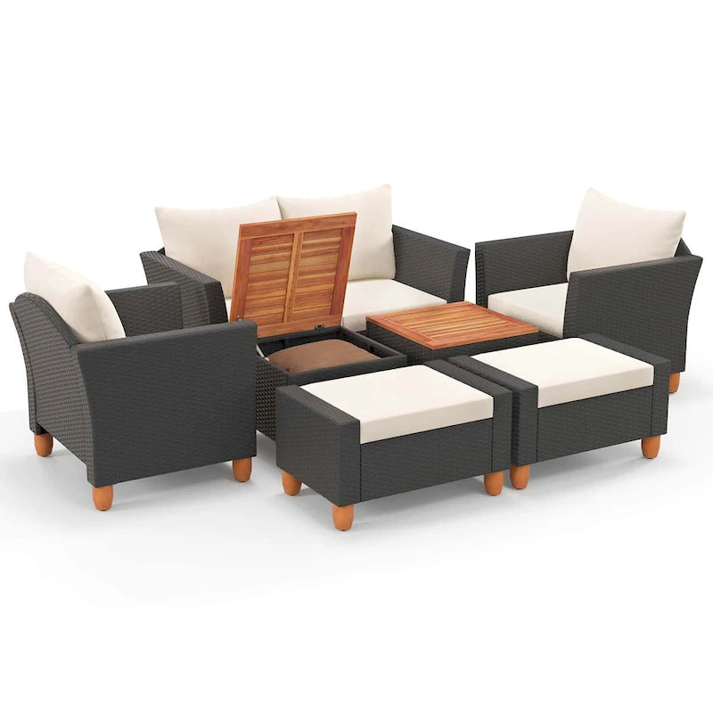 Costway Ensemble de Meubles de Jardin 7 Pièces avec Causeuse Fauteuils Ottomans & - Voir les Détails