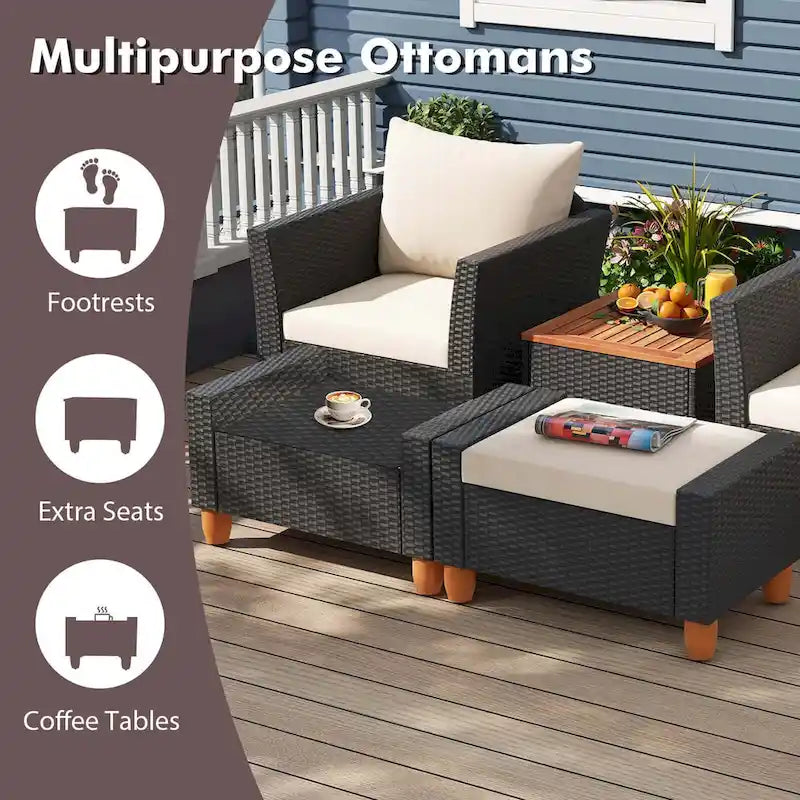 Costway Ensemble de Meubles de Jardin 7 Pièces avec Causeuse Fauteuils Ottomans & - Voir les Détails
