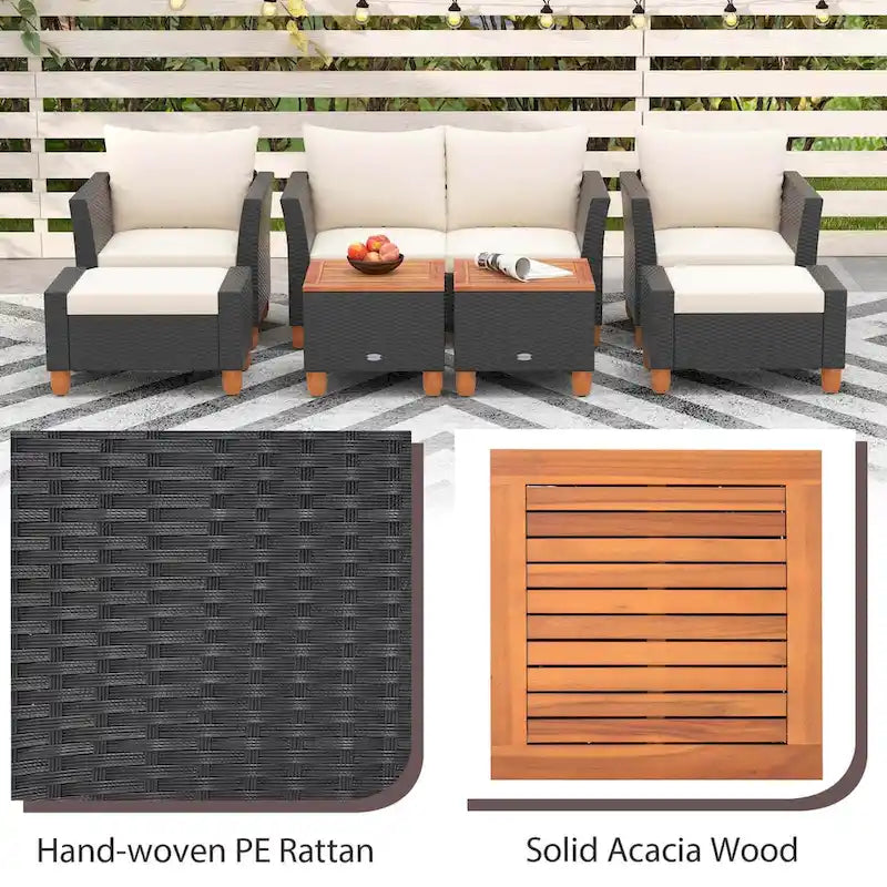 Costway Ensemble de Meubles de Jardin 7 Pièces avec Causeuse Fauteuils Ottomans & - Voir les Détails