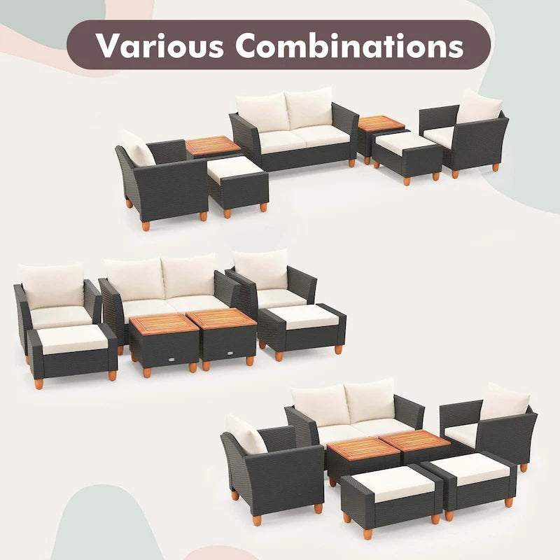 Costway Ensemble de Meubles de Jardin 7 Pièces avec Causeuse Fauteuils Ottomans & - Voir les Détails