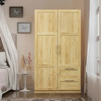 Armoire de rangement en bois blanc avec portes, tiroirs et tringle à vêtements