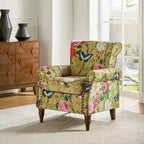 Fauteuil en bois traditionnel Araceli, rembourré à motifs floraux, avec dossier à oreilles et garniture cloutée | ART OF LIVING DESIGNS