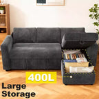 Canapé-lit convertible 2-en-1 avec méridienne de rangement, canapé d'angle en chenille avec ports USB pour salon