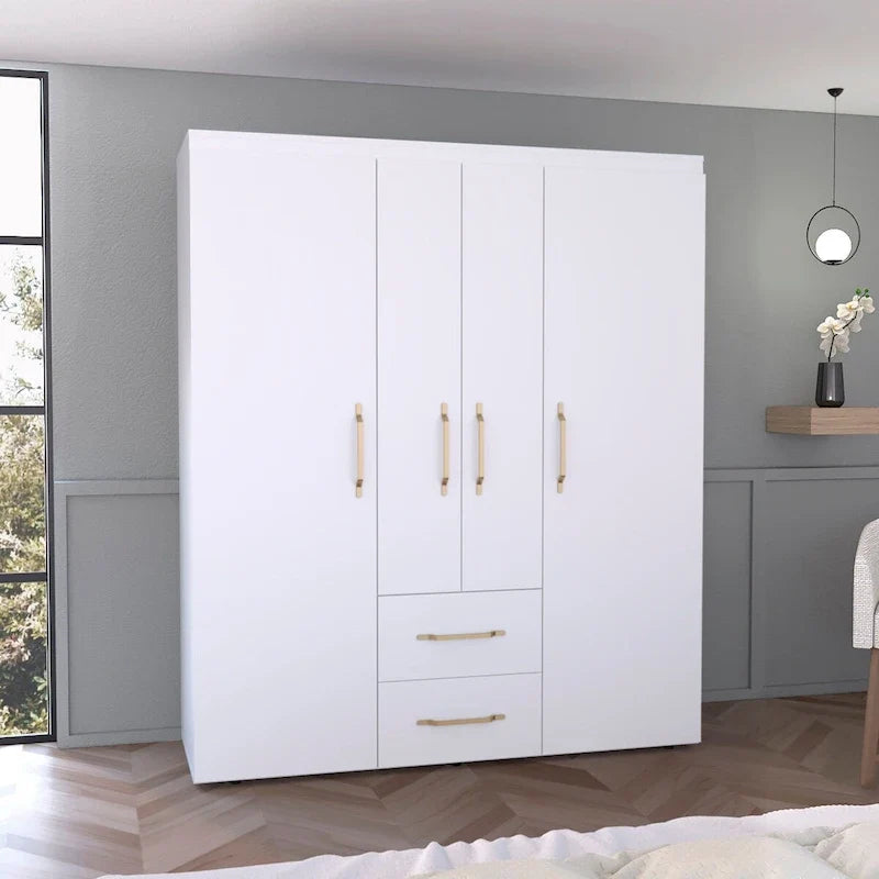 Bariloche Armoire with Hanging Rods, Shelves, 2 Drawers