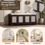 Banc de rangement rustique en bois Whisen, banc à chaussures d'entrée avec coussin amovible, étagères réglables