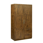 Armoire de rangement en bois blanc avec portes, tiroirs et tringle à vêtements