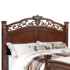 Lit en bois avec tête de lit sculptée en merisier foncé