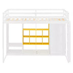 Lit mezzanine enfant avec armoire et étagères, Cadre de lit mezzanine en bois avec meuble de rangement pour enfants et adolescents