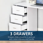 HOMCOM Bureau d'ordinateur moderne 47" pour la maison et le bureau, combo bibliothèque, table d'écriture, poste de travail avec 3 tiroirs et étagère de rangement - Blanc