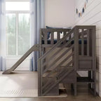 Lit bas mezzanine simple pour enfants avec toboggan et escalier, bois massif, 14 barrières de sécurité, capacité de 180 kg