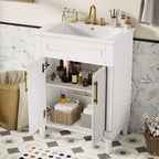 Meuble-lavabo de 24 po avec évier en céramique, armoire Shaker, 2 portes à fermeture amortie, cadre en bois massif pour petite salle de bain ou salle d'eau