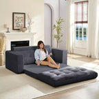 Mjkone Canapé-Lit Futon Convertible 2-en-1 180 cm, Canapé Deux Places Pliable en Tissu Côtelé avec Boutons Touffetés, Idéal pour Petits Espaces
