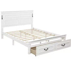 ModernLuxe Lit plateforme Queen/King Size avec tête de lit haute, cadre de lit rustique en bois avec 2 tiroirs, lumières LED et ports USB