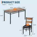 Ensemble table à manger pour 4 personnes, avec 4 chaises rembourrées, ensemble de 5 pièces de table de cuisine en bois avec protecteur de coin pour cuisine, appartement, petit espace.