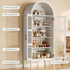 Meuble de rangement, Noir/Blanc, Style Arqué, Simple, 71 po de hauteur avec lumières DEL et portes vitrées