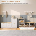 Banc de rangement pour chaussures avec 5 tiroirs rabattables et étagère étagée, meuble à chaussures pour 18 paires avec siège rembourré, étagère à chaussures étroite pour entrée et couloir