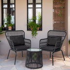 Ensemble bistrot 3 pièces en osier pour conversation, salon de jardin en rotin résistant aux intempéries avec coussins