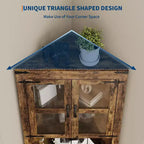 Meuble d'angle haut de 175 cm, Meuble de rangement d'angle style ferme, Rangement peu encombrant, Porte vitrée, Étagères réglables, pour Salon, Cuisine