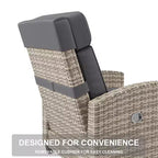 Chaise longue d'extérieur, chaises de patio inclinables avec dossier et repose-pieds réglables, chaise longue en osier jusqu'à 150° avec table escamotable
