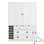 Garde-manger de cuisine autoportant Whisen de 180 cm de haut, grand buffet de salle à manger avec 4 portes pliantes, étagères, porte-bouteilles