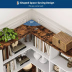 Étagère d'angle, étagères d'angle hautes de 74 po, bibliothèque en L à 6 niveaux avec étagères ouvertes et tiroirs de rangement pour le salon ou le bureau à domicile