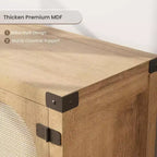 Meuble TV bohème de 65 pouces avec porte en rotin - Meuble de divertissement en bois avec deux armoires et étagères réglables, adapté aux salons