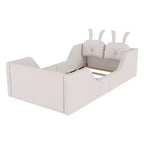 Lit plateforme double Whisen, cadre de lit rembourré pour enfants avec coussin lapin, barrières latérales amovibles
