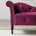 Chaise longue moderne de 154 cm avec revêtement en velours, boutons capitonnés, pieds en bois massif et clous de tapissier