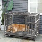 BOSSIN Cage pour Chien Robuste Indestructible 48/38 Pouces, Niche Anti-Évasion avec Roues Verrouillables