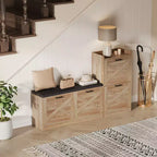 Banc avec 4 tiroirs relevables et coussin de siège rembourré, Étagère à chaussures étroite en bois, Convient pour le banc d'entrée de salon