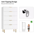Commode à 5 tiroirs blanche / marbre et bois – Panneau cannelé, pour 1 personne