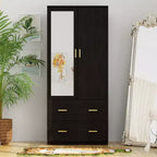 Hitow Armoire de rangement double tiroir avec portes miroir et zones de rangement