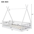 Lit de sol pour enfants, lits cabane doubles, lit de sol Montessori avec lattes et barrières de protection, cadre de lit cabane en bois pour garçons et filles
