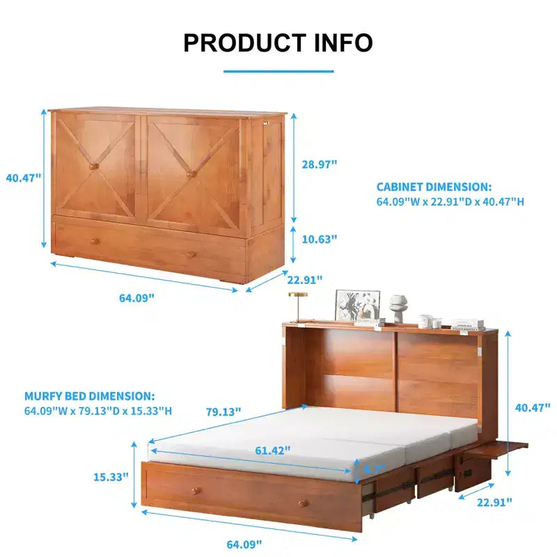 Lit escamotable Mjkone Murphy Queen, lit coffre Cube avec station de charge et espace de rangement