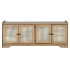 Banc de rangement rustique en bois Whisen, banc à chaussures d'entrée avec coussin amovible, étagères réglables